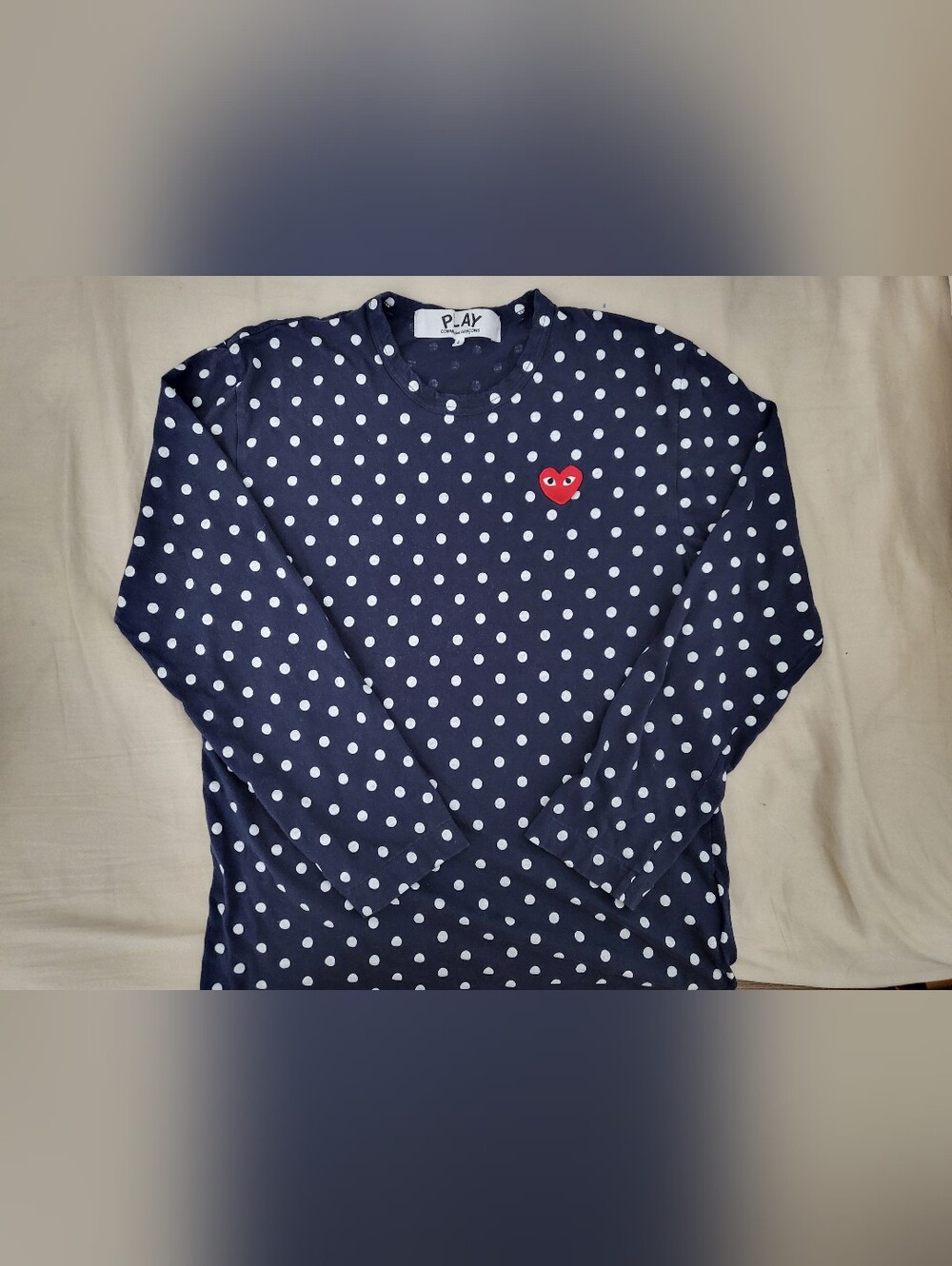 Comme des Garçons Play Navy Polka Dot Long Sleeve with Red Heart
